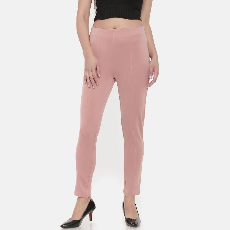 Buy Go Colors Women Solid Medium Coral Mid Rise Cotton Pants online